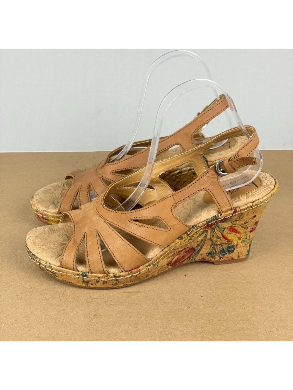 boc Strappy Leather Wedge Sandals Womens 10 Tan Slingback Buckle Adjustable
